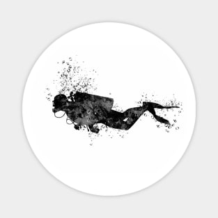 Scuba Diver Black and White Painting Magnet